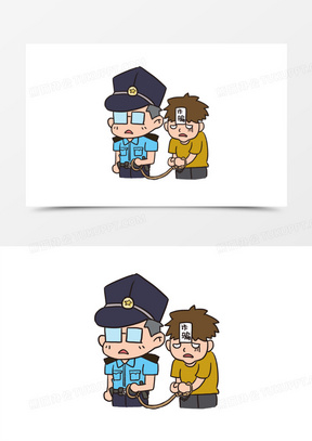 361卡通警察抓坏人免抠元素220手绘插画风警察抓人贩子元素80手绘警察