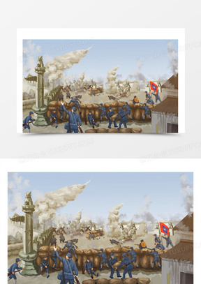 手绘历史卢沟桥事变场景素材