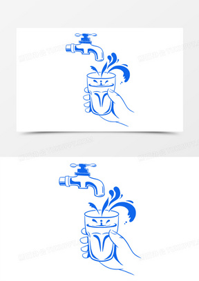 创意水杯剪影套图之水龙头接水免抠装饰元素