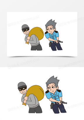 卡通警察抓捕犯人指认现场素材151警察叔叔执行命令1782插画风警察