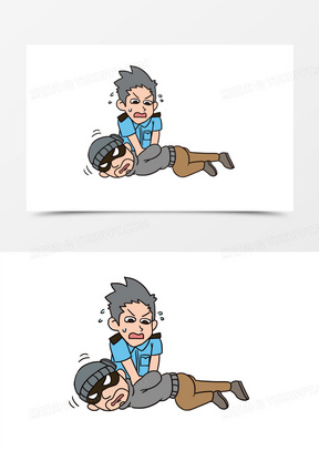 罪犯851手绘警察抓捕犯人场景插画元素521卡通警察执法元素40手绘卡通