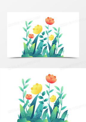 手绘插画风花丛免抠元素