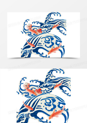 手绘日本和服装饰海浪锦鲤免抠素材