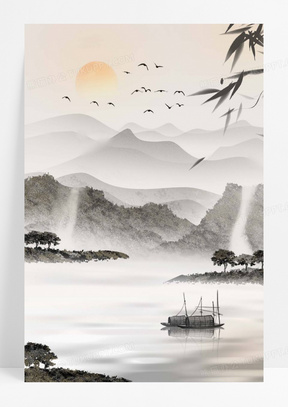 古风水墨蓑笠翁合成背景