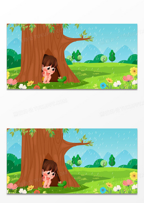 102手绘卡通树洞松鼠与女孩背景1457插画卡通动物静谧夜晚树洞背景111