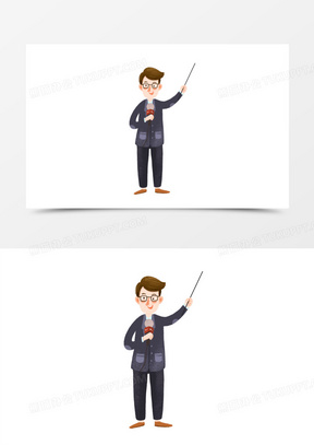 卡通手绘免抠男人拿着话筒讲解元素