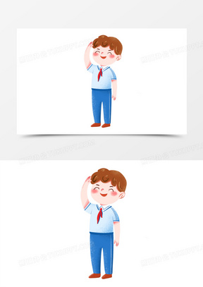 卡通手绘免抠小男孩敬礼素材