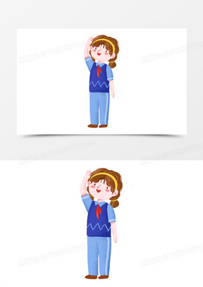 卡通手绘免抠敬礼的女孩元素