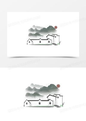 建筑风景插画元素101中式手绘抽象金色山峰装饰元素241手绘线条中式