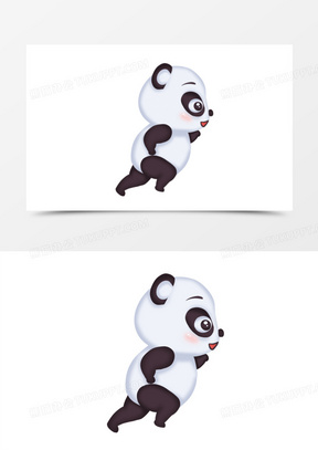 手绘创意熊猫跑步免抠元素