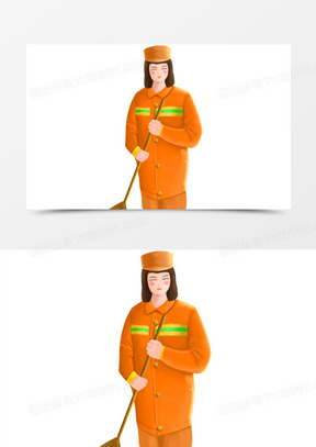 手绘各行各业的劳动者之环卫工元素