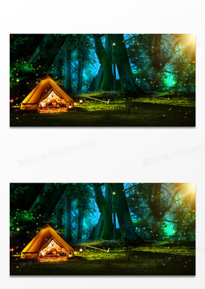 静谧森林帐篷树木树洞摄影图合成背景