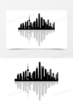 手绘矢量上海城市剪影建筑装饰元素