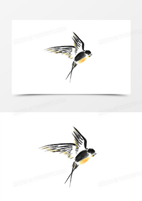 手绘水墨风燕子飞动免抠元素