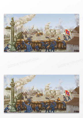 历史事件战争故事1937卢沟桥事变手绘插画背景