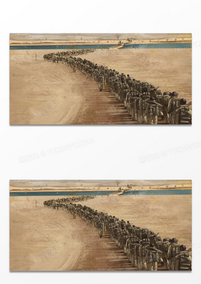 历史事件战争故事抗美援朝手绘插画背景