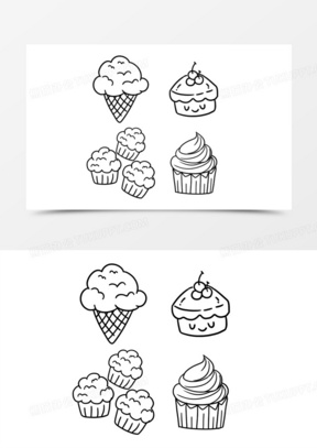卡通手绘线稿蛋糕套图元素