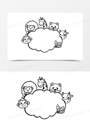 卡通可爱动物简笔画文本框素材