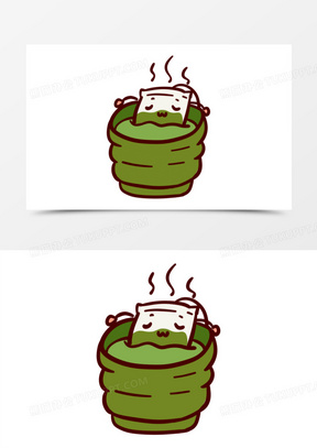卡通可爱绿茶包泡茶表情元素