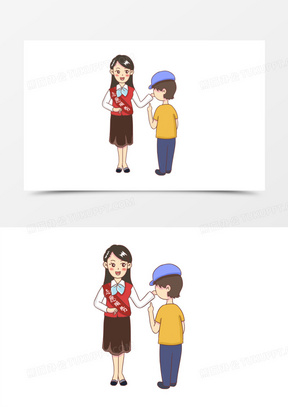 手绘卡通志愿者帮助小朋友元素