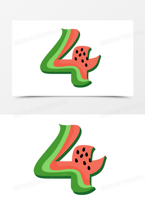 手绘卡通水果系列之西瓜数字四素材