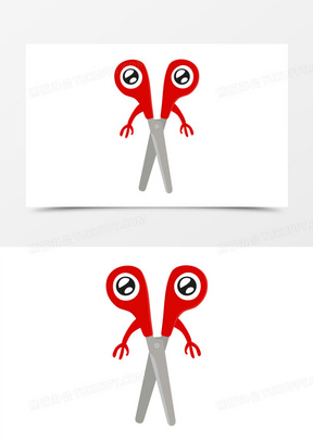 卡通矢量拟人文具剪刀素材