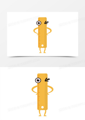 卡通矢量拟人文具直尺素材