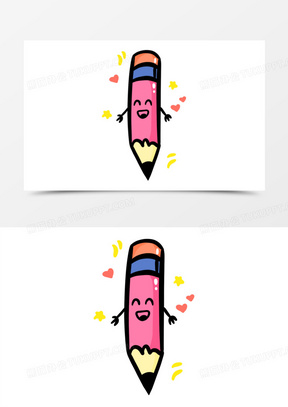 一组卡通拟人文具之铅笔免抠素材