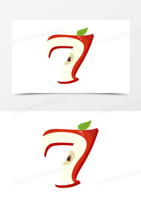 手绘卡通水果系列之苹果数字七素材