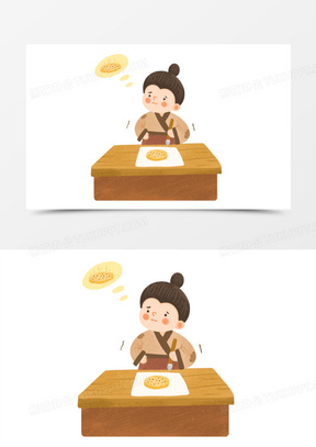 手绘卡通成语故事画饼充饥免抠元素