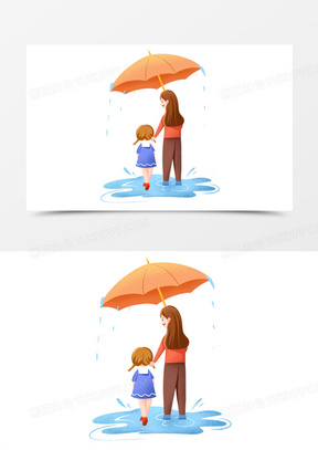 母亲为孩子撑伞图片