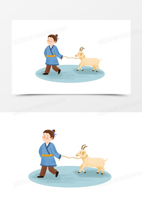 手绘卡通顺手牵羊插画免抠元素