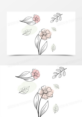 手绘简约局部晕染花卉简笔画免抠素材