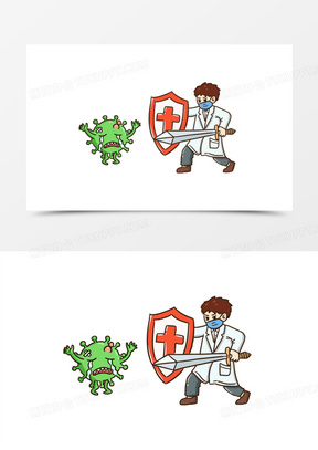 卡通创意医生抗击病毒元素