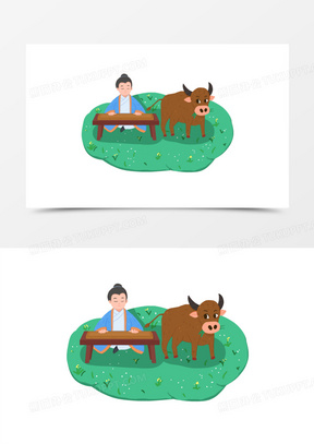 手绘儿插风成语故事对牛弹琴素材2