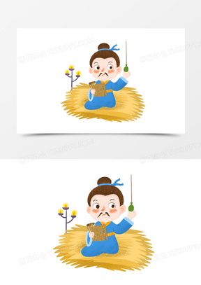 手绘卡通卧薪尝胆插画免抠元素