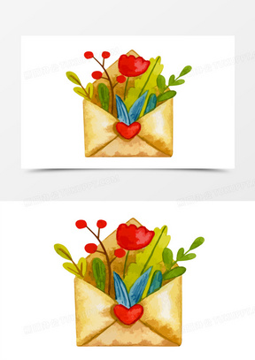 手绘油画花卉信封免抠素材