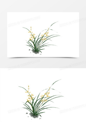 手绘水墨风兰花免抠元素