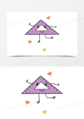 一组卡通手绘拟人文具套图之三角尺元素