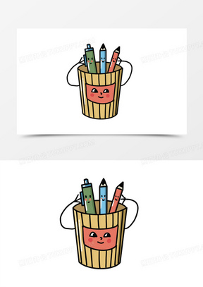 一组卡通手绘拟人文具套图之笔筒元素