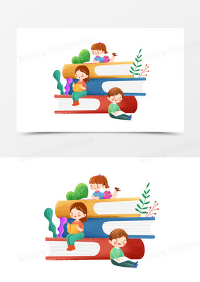 手绘卡通创意阅读场景元素