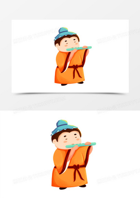 手绘卡通韩湘子吹箫免抠素材