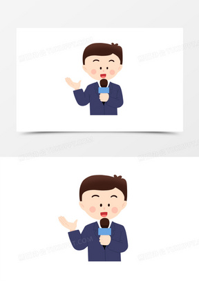 卡通外景记者拿话筒采访素材