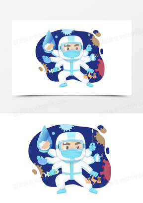 卡通创意三头六臂医护人员免抠元素