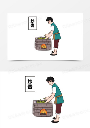 卡通手绘采茶炒青元素
