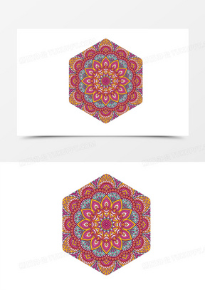 红色六边形矢量苗族花纹