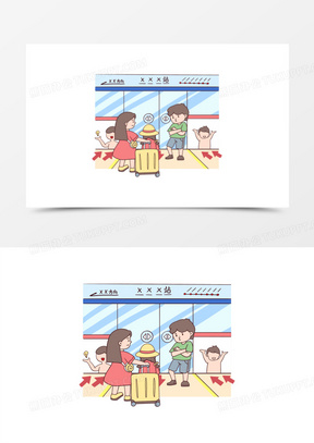 卡通地铁排队先下后上按秩序素材