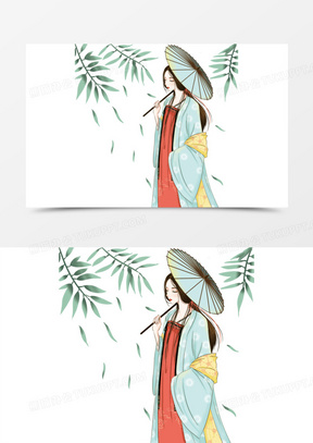 手绘撑油纸伞的汉服少女插画风素材433手绘古风汉服美人荡秋千免抠