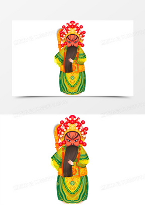 手绘京剧戏曲生角红生角色人物插画元素