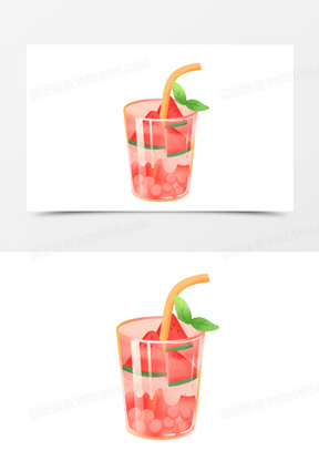 卡通手绘免抠夏日西瓜汁素材